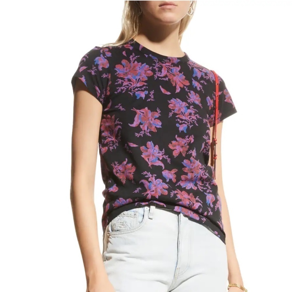 rag & bone Floral Crewneck T-Shirt print top black blue pink